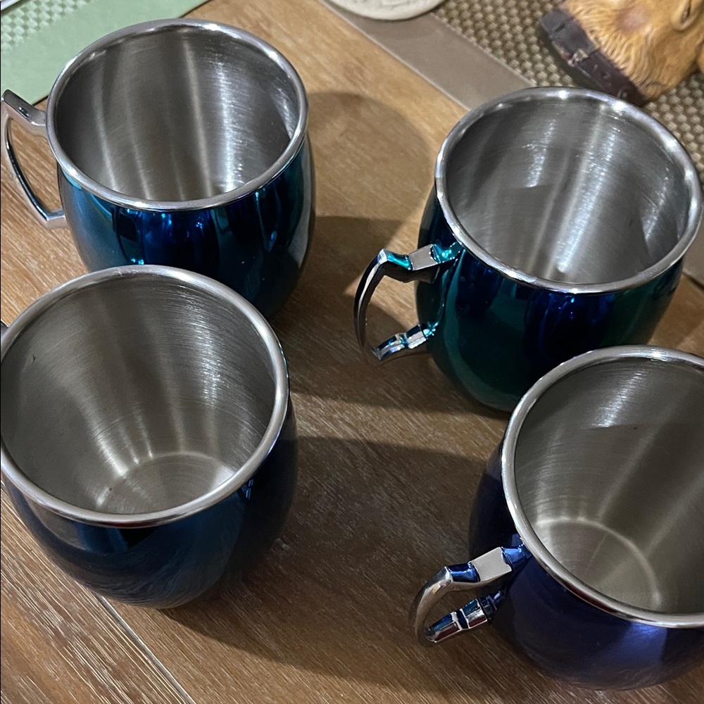 Iridescent Blue Stainless Steel Mug - Set of 4
